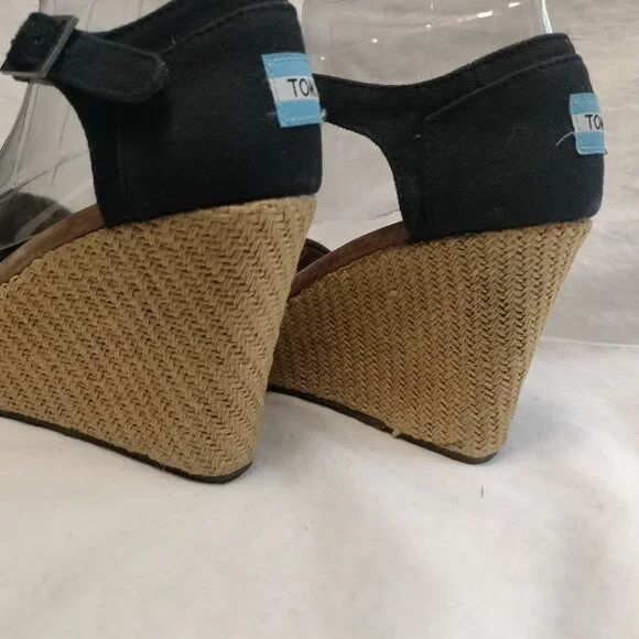 TOMS Wedge Espadrille Sandal Black Fabric, size 9W - Picture 3 of 8